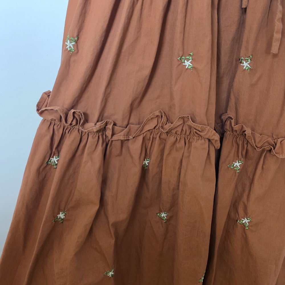 En Saison Embroidered Midi Dress Tie Strap Brown Cottagecore Boho Size Large - Picture 4 of 5